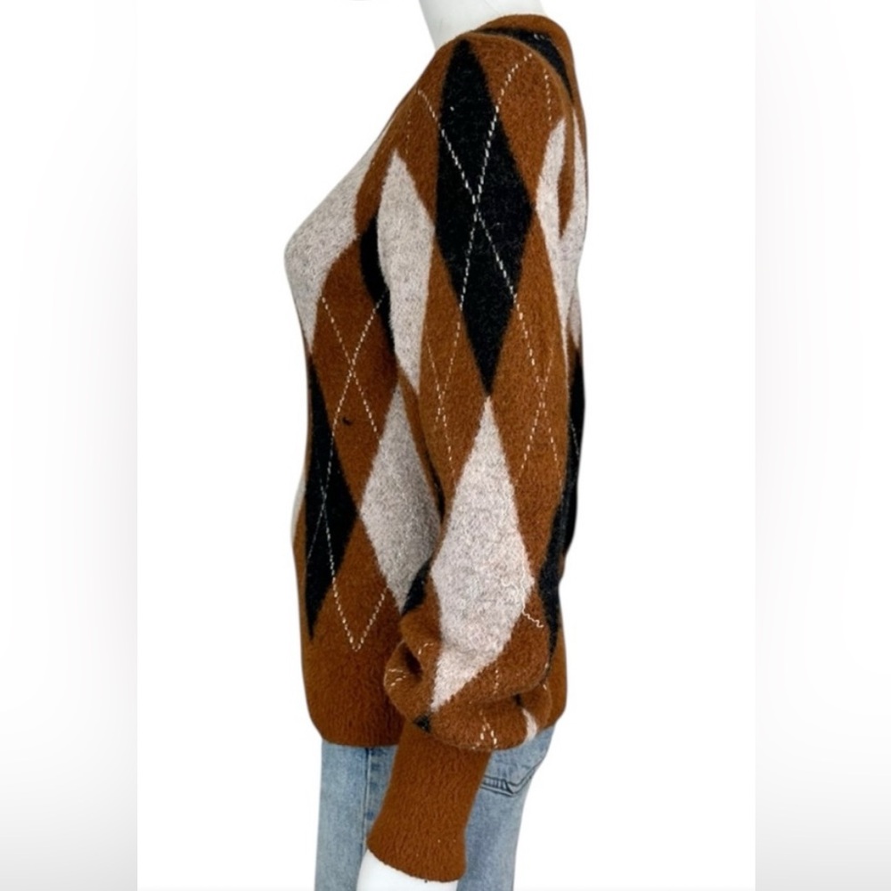 Evereve Argyle Pattern Oversized Puff Sleeve Sweater - Picture 3 of 8